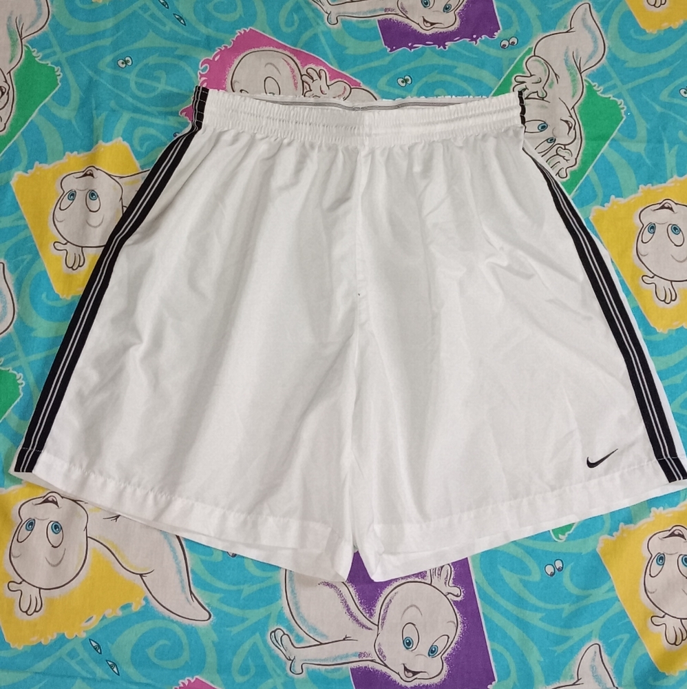Y2K Nike Soccer Polyester White Shorts Vintage Football